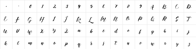 Anteiku Regular  glyph index