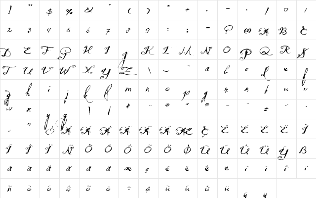 Quilted Butterfly Regular  glyph index