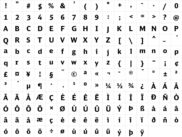 DB Sans Bold  glyph index