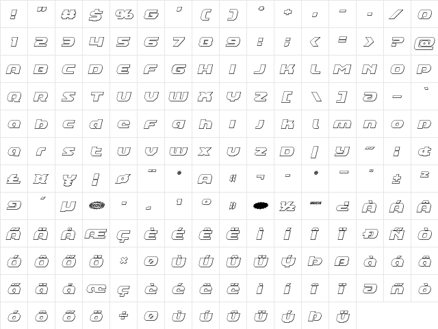 Annapolis Lower Case Outline Italic Outline Italic  glyph index
