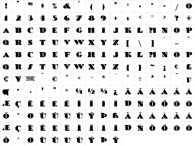 BricaBraque NF Regular  glyph index