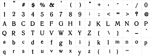 WintersetSSK Bold  glyph index