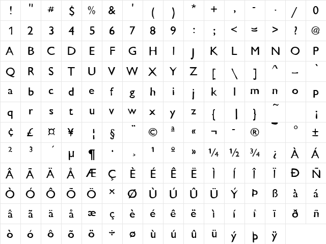 DTCDirtyM24 Regular  glyph index