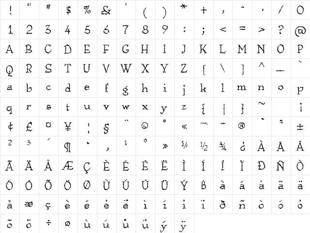 AnarckhieDecayed Regular  glyph index