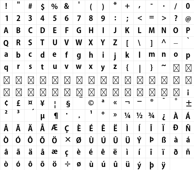 Kozuka Gothic Std B  glyph index