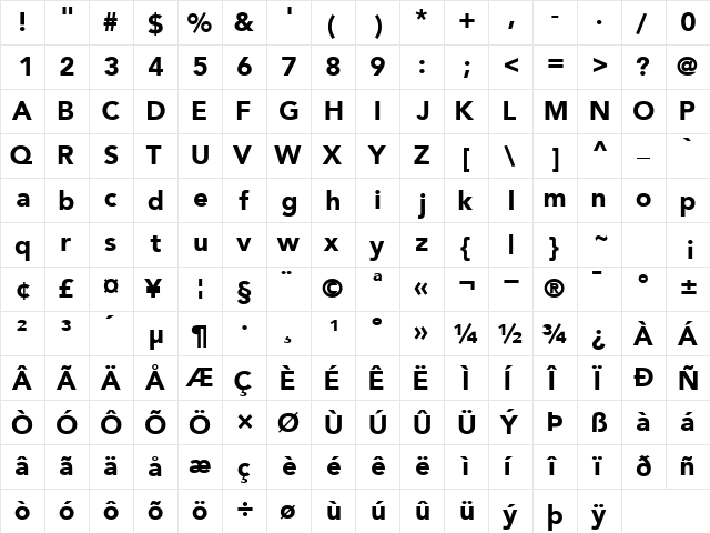 ExpoBlackSSK Regular  glyph index