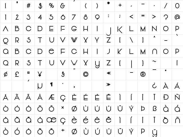 Vonique 64 Bold  glyph index