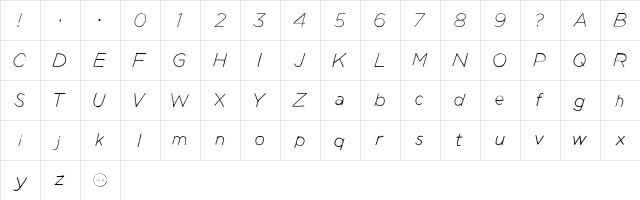 Manhattan Hand Lite Italic  glyph index