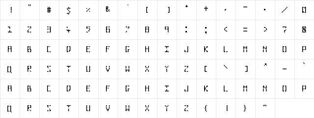Pixelhole Regular  glyph index