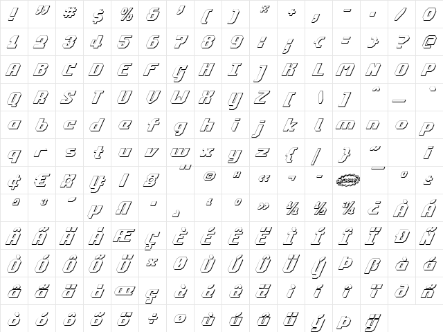 Commonwealth 3D Italic 3D Italic  glyph index