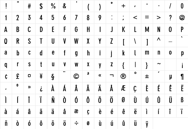 DINNeuGroBolCon Regular  glyph index