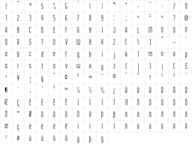 CURVE Thin  glyph index