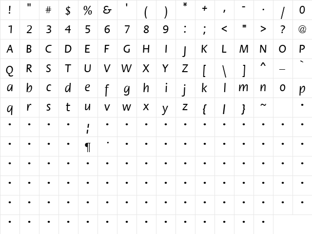QTFloraline Regular  glyph index