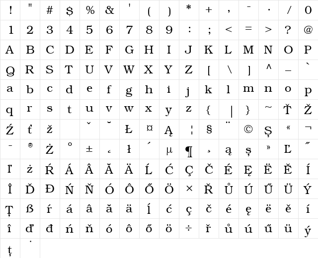 Bookman CE Light  glyph index