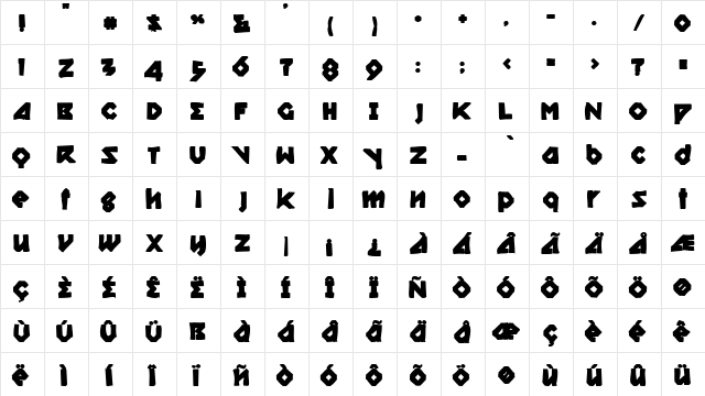 Relish Gargler Ink Regular  glyph index