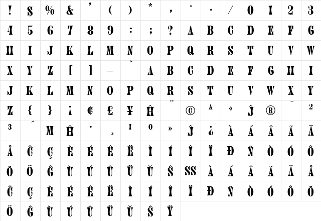 Jupiter Eo Regular  glyph index