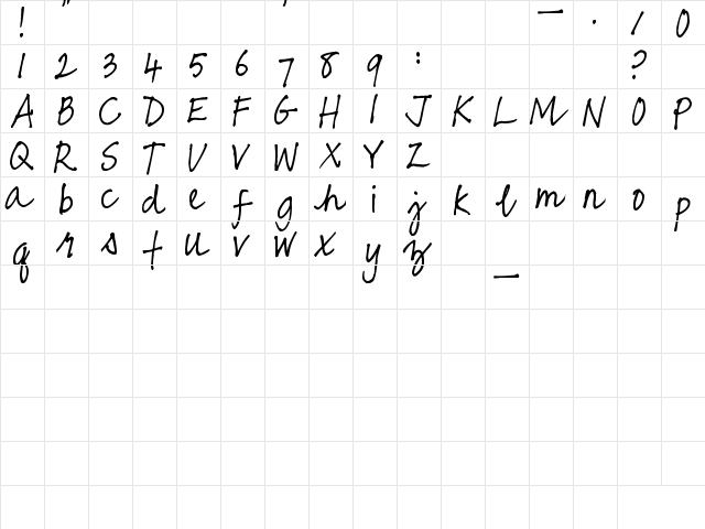 Pea Girly Girls Script Regular  glyph index