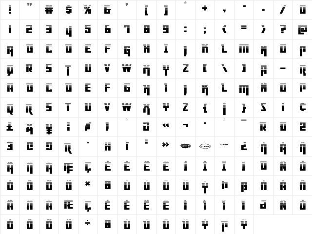 Danger Flight Halftone Regular  glyph index