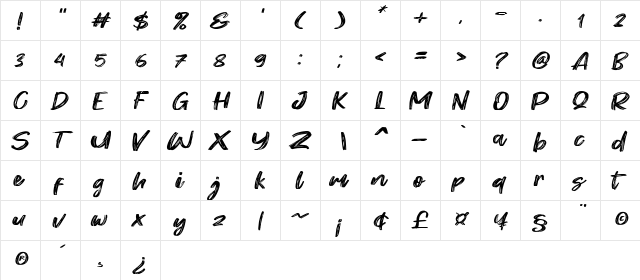 West Fighter Regular  glyph index