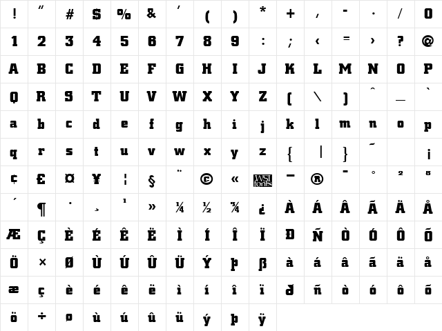 CivicBlack Regular  glyph index