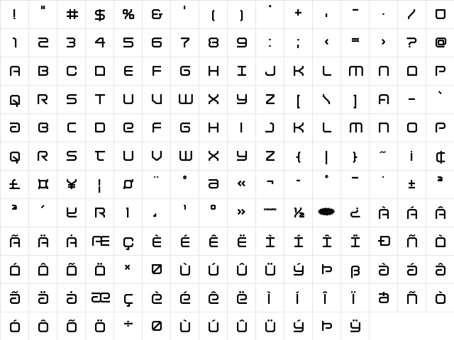 Light Brigade Bold Bold  glyph index