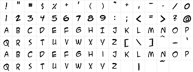 Jughead Regular  glyph index