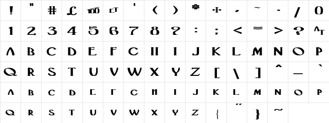 BlackAdderII Extended Bold Regular  glyph index