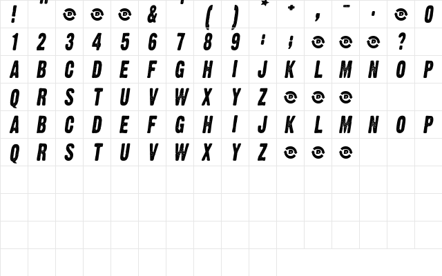 Dumbo Regular  glyph index