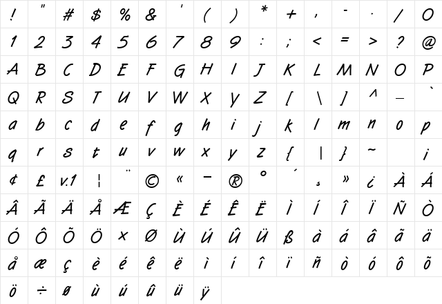 SuccotashHmkBold Regular  glyph index