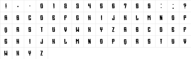 Heritage Book Regular  glyph index