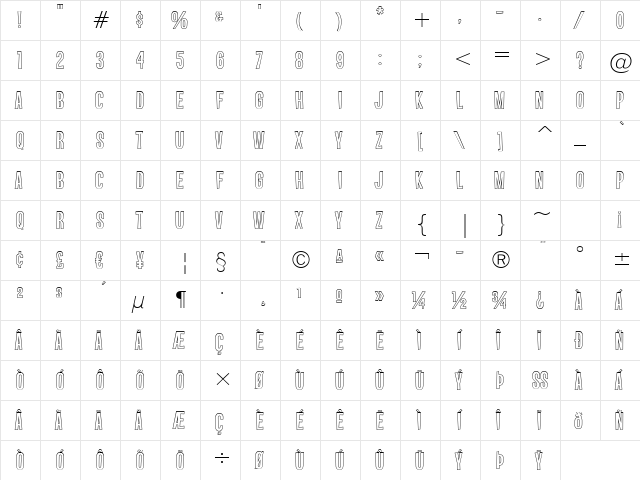Vanishing Boy BTN Outline Regular  glyph index
