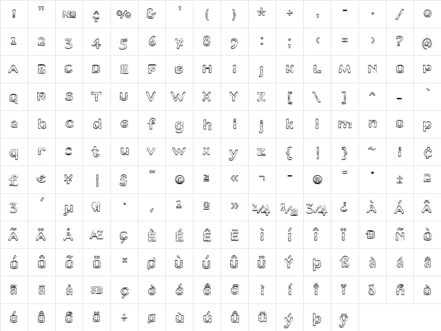 Terylene Regular  glyph index