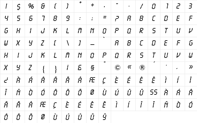LCD BQ Regular  glyph index