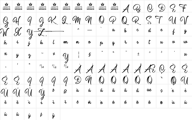 Campesina Personal Use Regular  glyph index