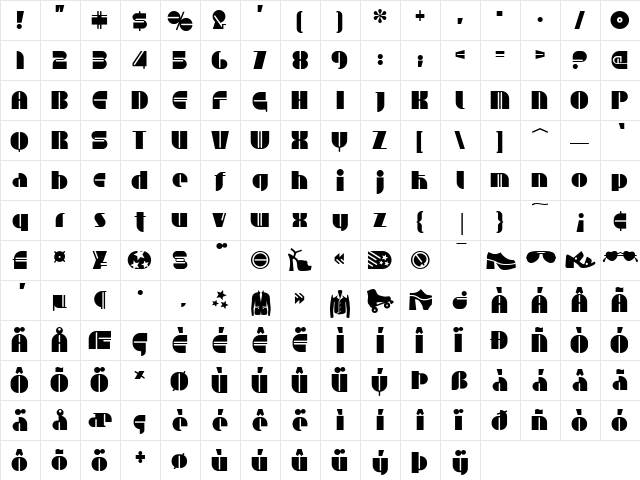 Toisy Regular  glyph index
