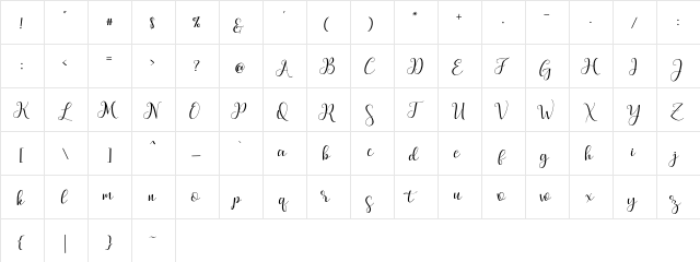 Marchy Script Regular  glyph index