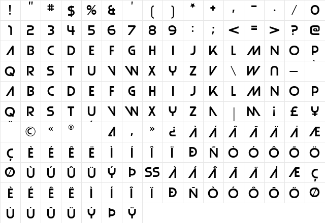 Strasua Regular  glyph index