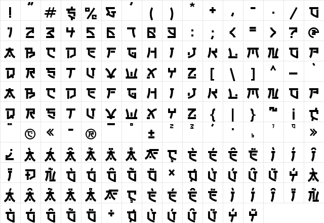 SAKURATA Regular  glyph index