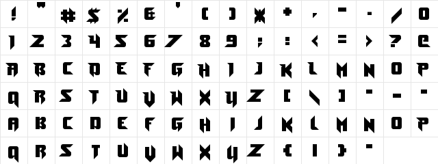 Toe the Lineless Regular  glyph index