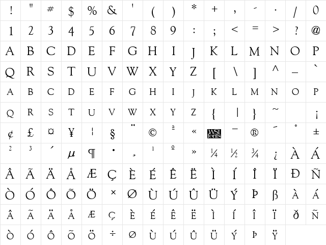 GildeSmallCaps Regular  glyph index