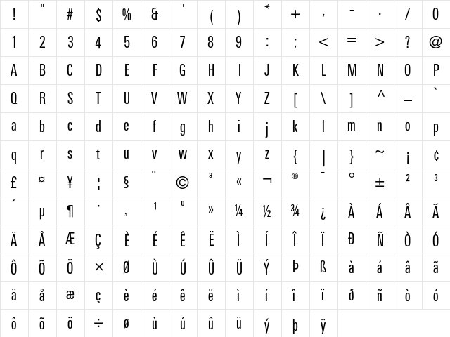 LinotypeUnivers CompRegular  glyph index