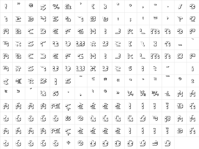 Starfighter Beta 3D 3D  glyph index