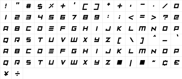 Neptune Lander Italic  glyph index