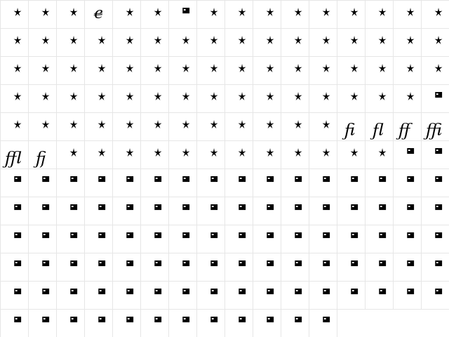 CelesteST ItalicExpert  glyph index