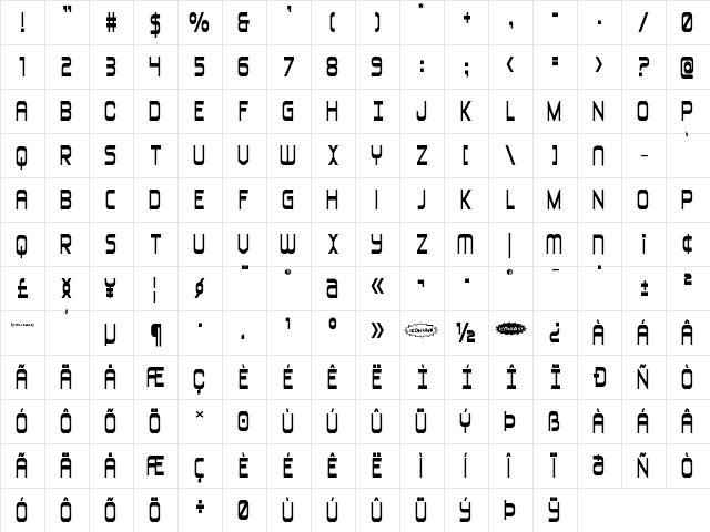Blizzard Shaft Expanded Regular  glyph index