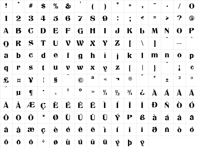 Klarissa Regular  glyph index