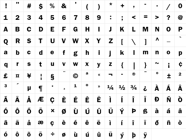 ITC Franklin Gothic Demi  glyph index