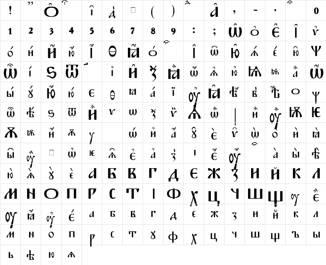 SBibSlav Regular  glyph index