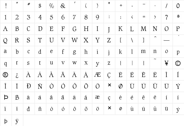 FZ ROMAN 23 Normal  glyph index