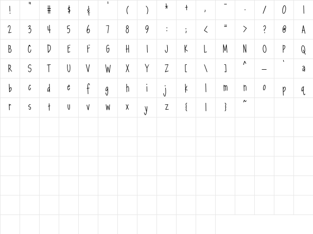 LD Slender Regular  glyph index